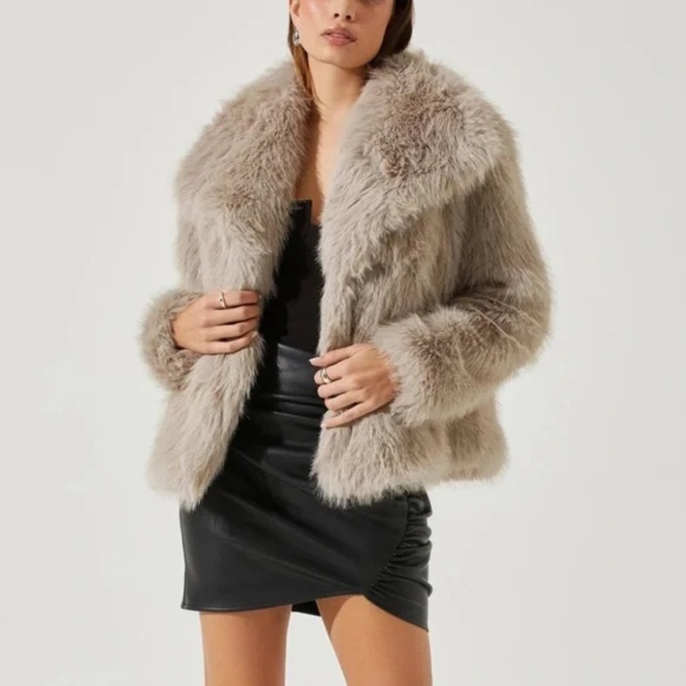 ASTR the Label Lynx Faux Fur Coat Silver/Grey in Size M